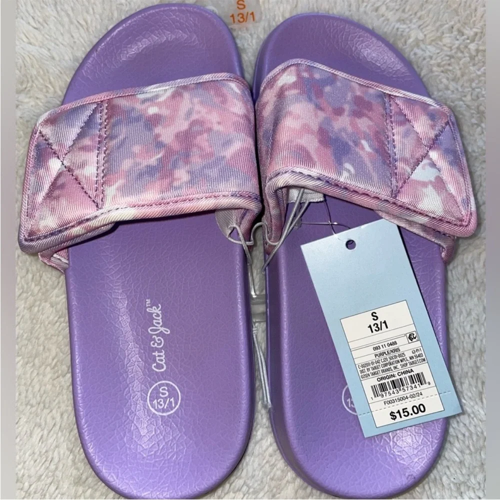 Cat & Jack Purple Slides with Pink Lavender Tie-Dye Strap - Picture 2 of 4